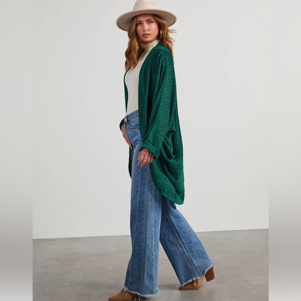 NWT! VICI Flawless Sweet Dream Chenille Dolman Cardigan in Pine Tree / Size S